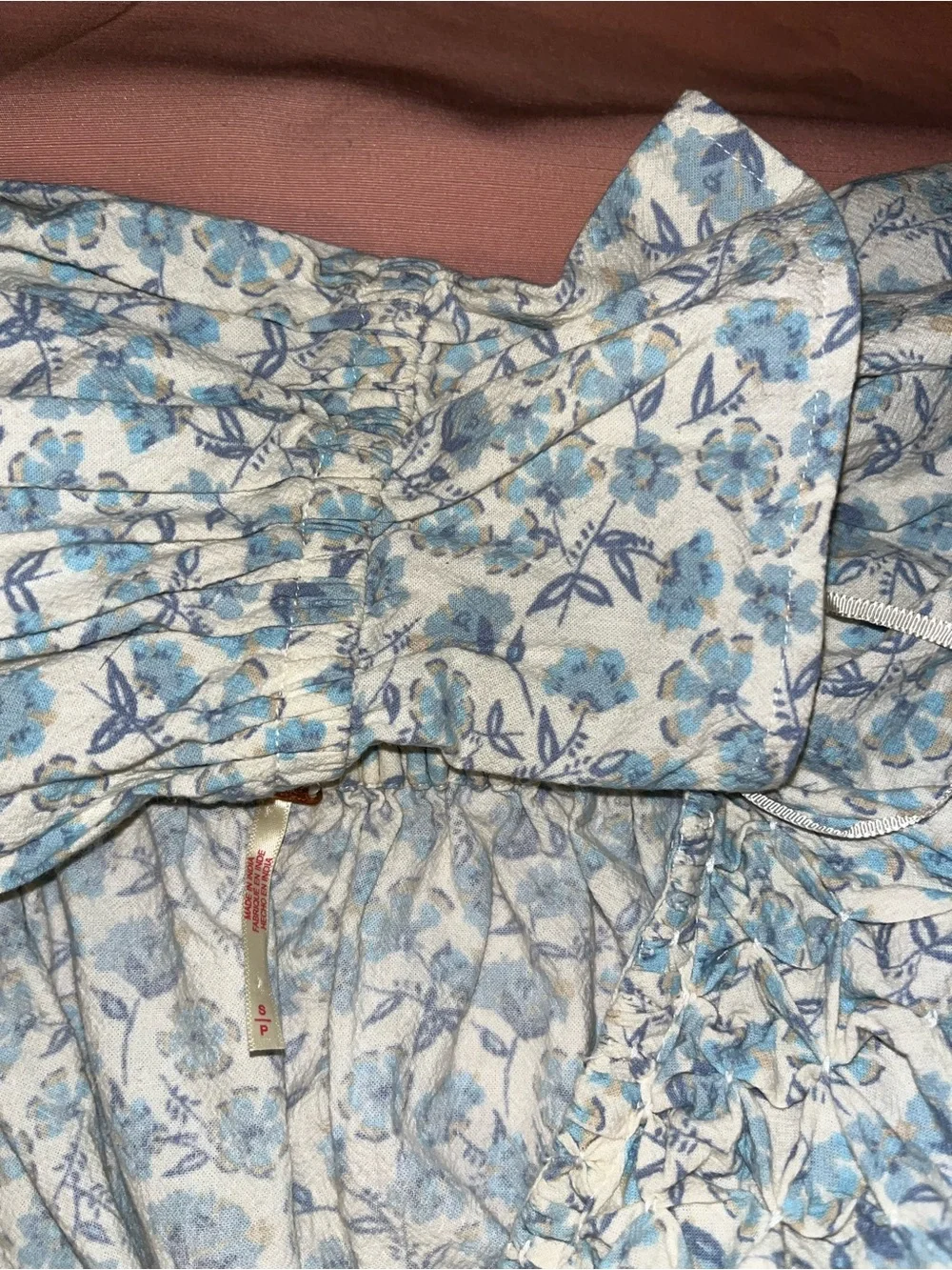 Free People Blue Floral Button Front Peasant Top